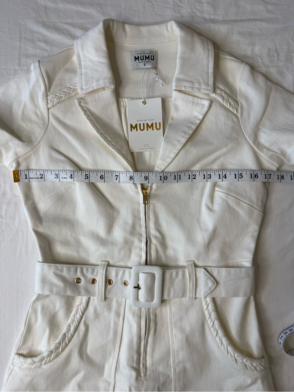 Show Me Your MuMu Outlaw Denim Romper Pearly White Small Revolve NWT - Picture 10 of 15
